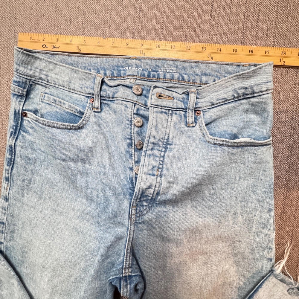 Old Navy Sky-Hi Straight Extra High Rise Button Fly Raw Hem Jeans Light Wash 10 - Picture 4 of 7